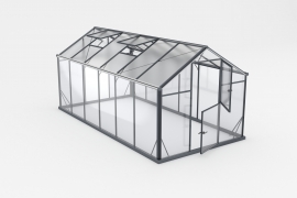 SANUS HYBRID L-10, grudintas stiklas sienoms, 6mm polikarbonatas stogui, spalva Juoda  RAL9005